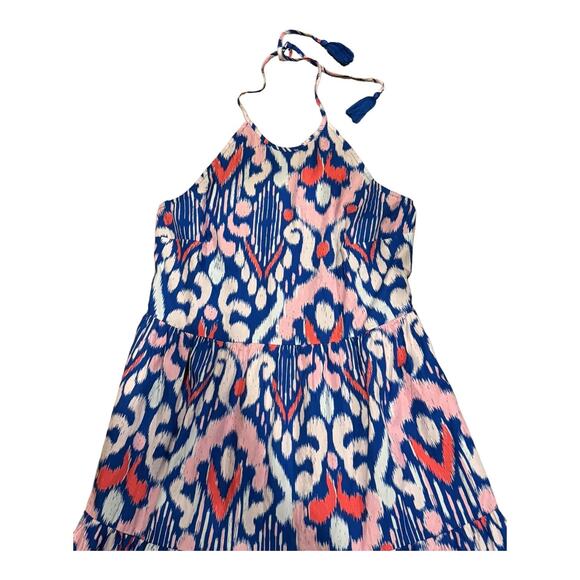 Crown & Ivy Cotton Halter Neck blue pink Maxi Dress open smocked back size L - Picture 5 of 13